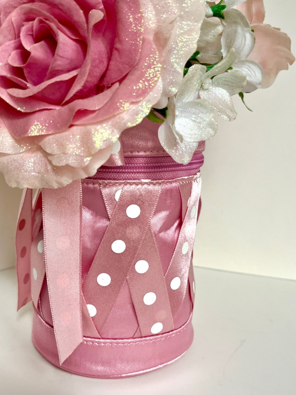 Disney Pink Polka Dot Rose Bouquet Satin Girls Wedding Picnic Tea Party Bag